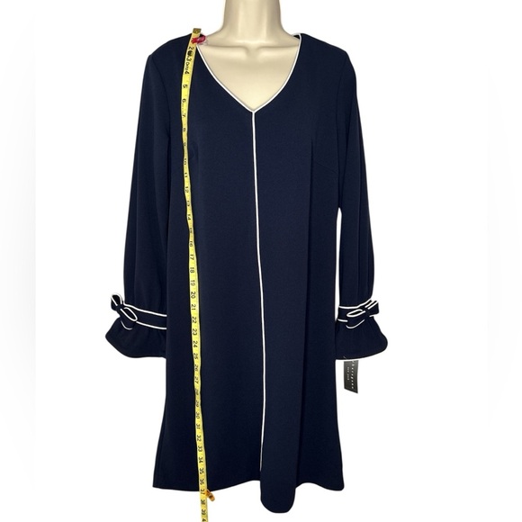 Sharagano Navy Blue Midi Dress with White Accents - Picture 8 of 10
